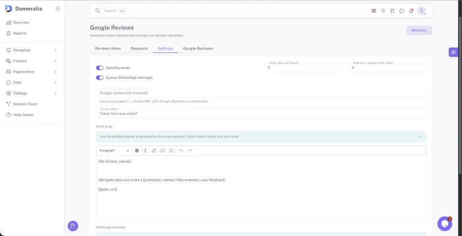 Screenshot of Google reviews in Domeralia