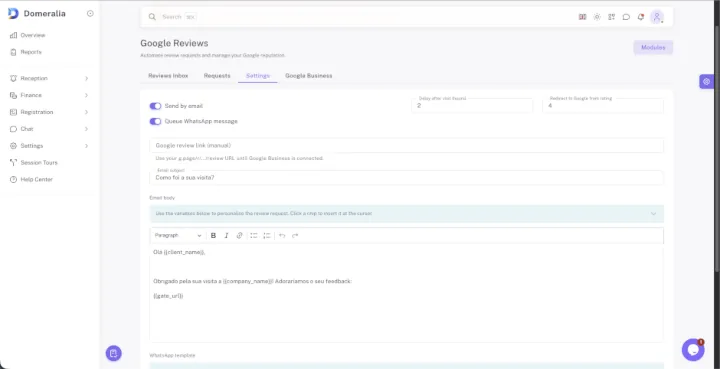 Google reviews workflow in Domeralia